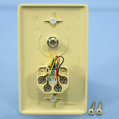 Hubbell NS747I Ivory 1-Gang Coax Phone, Unbreakable Wallplate Cover Box Mount