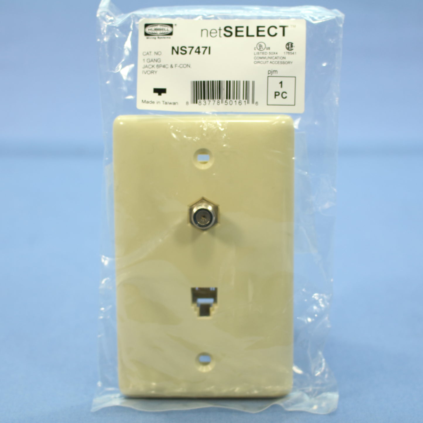 Hubbell NS747I Ivory 1-Gang Coax Phone, Unbreakable Wallplate Cover Box Mount