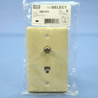 Hubbell NS747I Ivory 1-Gang Coax Phone, Unbreakable Wallplate Cover Box Mount