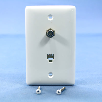 Hubbell NS747W White 1-Gang Telephone Jack 1 F-Connector Nylon Wallplate Cover