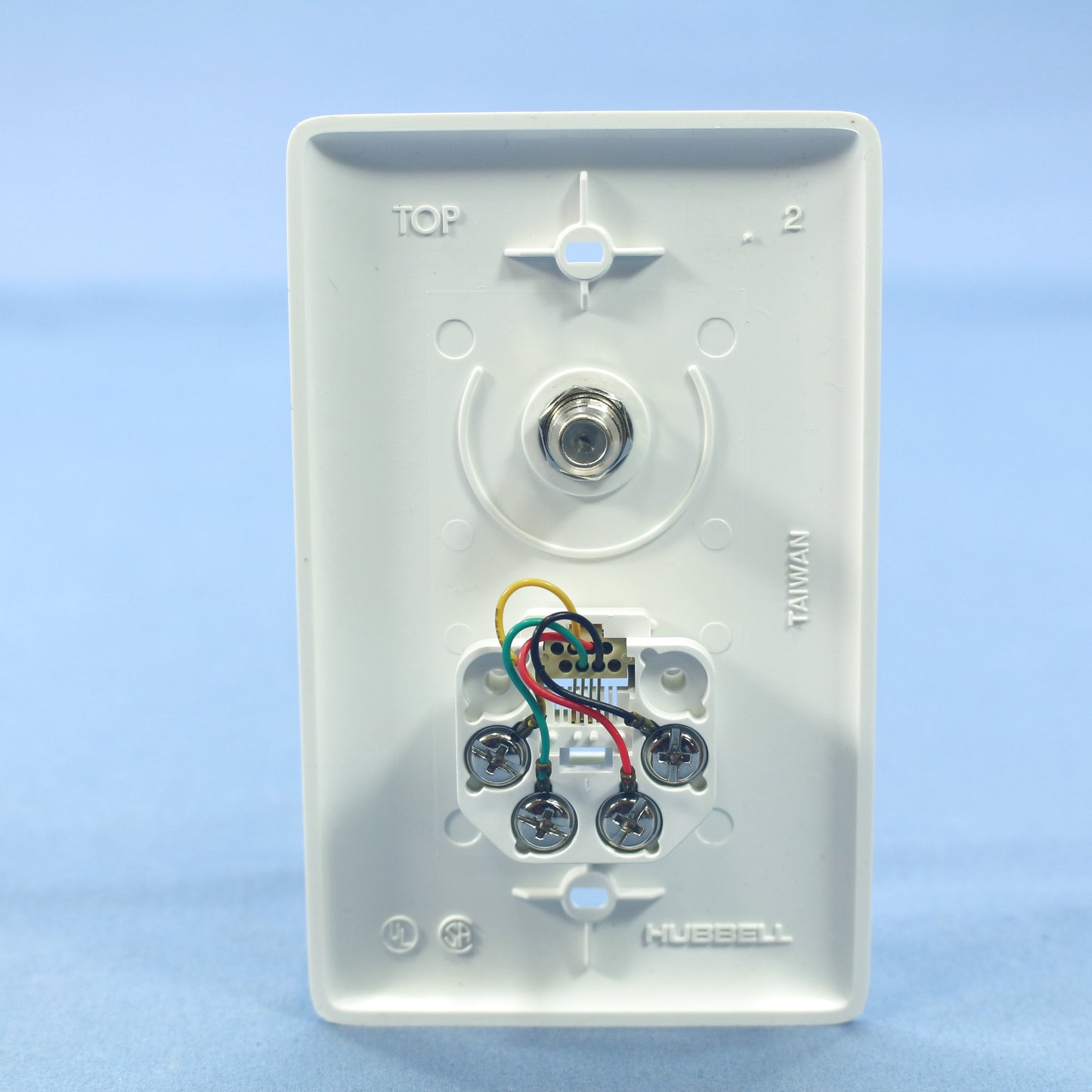 Hubbell NS747W White 1-Gang Telephone Jack 1 F-Connector Nylon Wallplate Cover