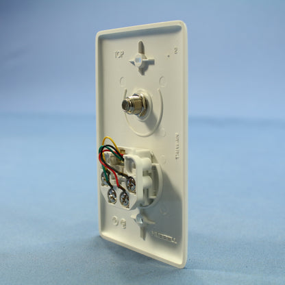 Hubbell NS747W White 1-Gang Telephone Jack 1 F-Connector Nylon Wallplate Cover