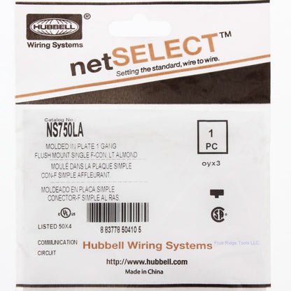 Hubbell NS750LA Light Almond 1-Gang 1-Coaxial Connector Nylon Wallplate Cover