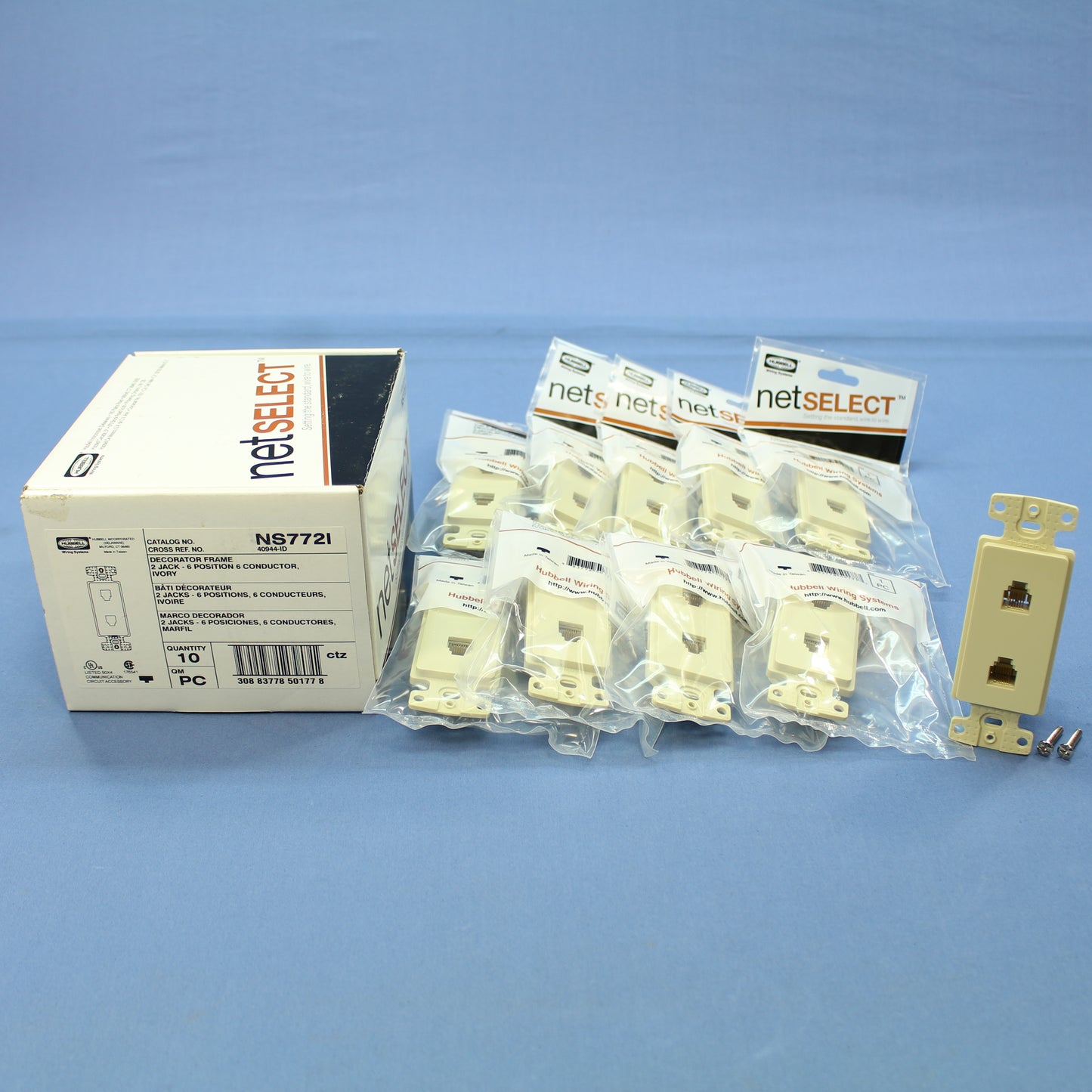 10 Hubbell NetSelect Ivory 6-Wire RJ11 Telephone Voice Jacks Modular 6P6C NS772I