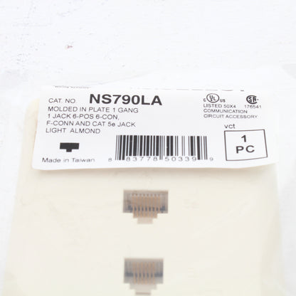 Hubbell NS790LA Light Almond 6-Wire Phone Jack Cat5e Coax F-Type Wallplate Cover