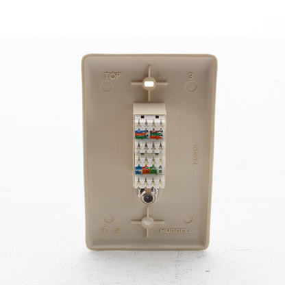 Hubbell NS790LA Light Almond 6-Wire Phone Jack Cat5e Coax F-Type Wallplate Cover
