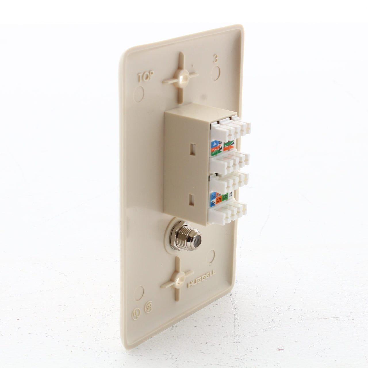 Hubbell NS790LA Light Almond 6-Wire Phone Jack Cat5e Coax F-Type Wallplate Cover