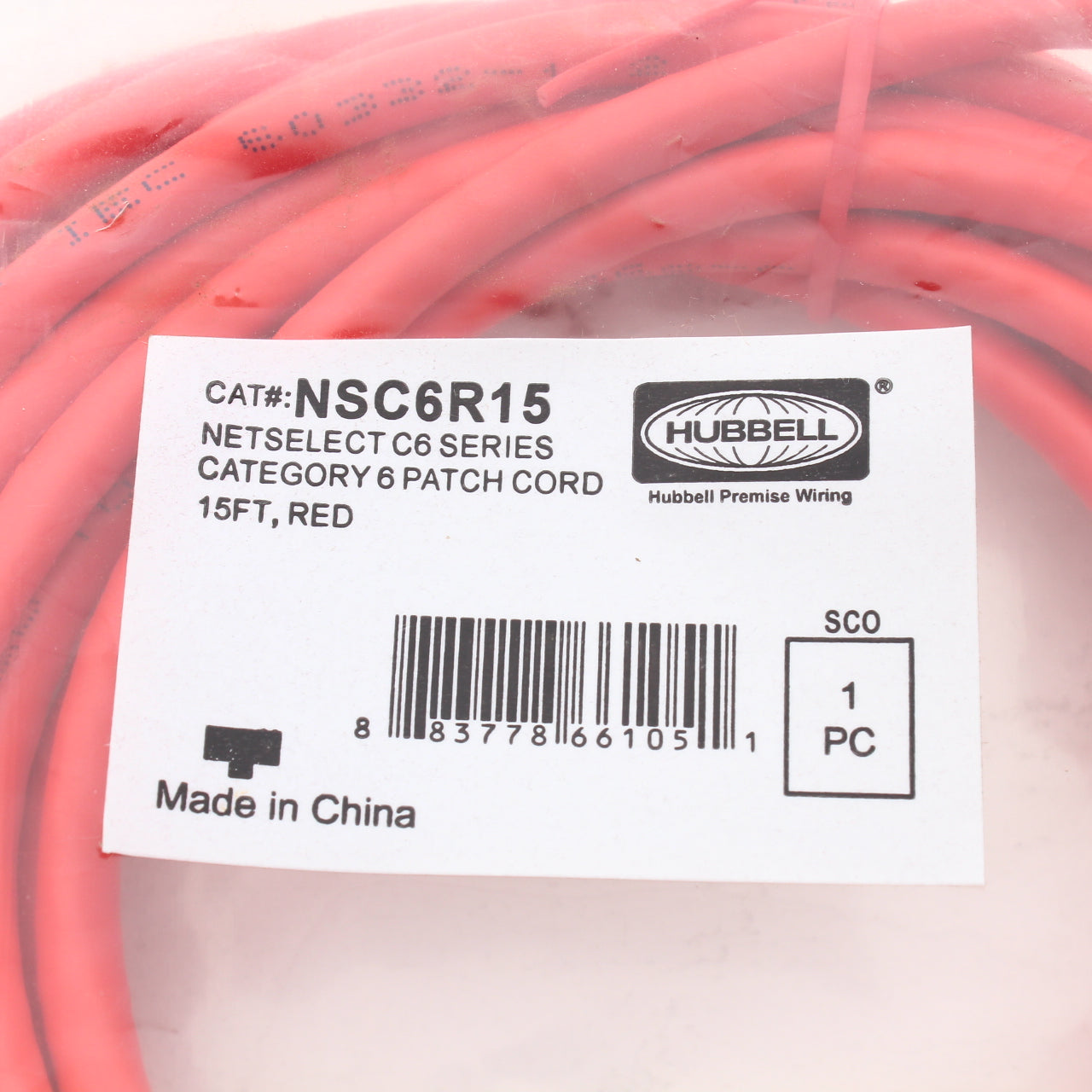 Hubbell NSC6R15 Red Cat6 15ft Patch Cord Ethernet Cable Data Center Network Cord