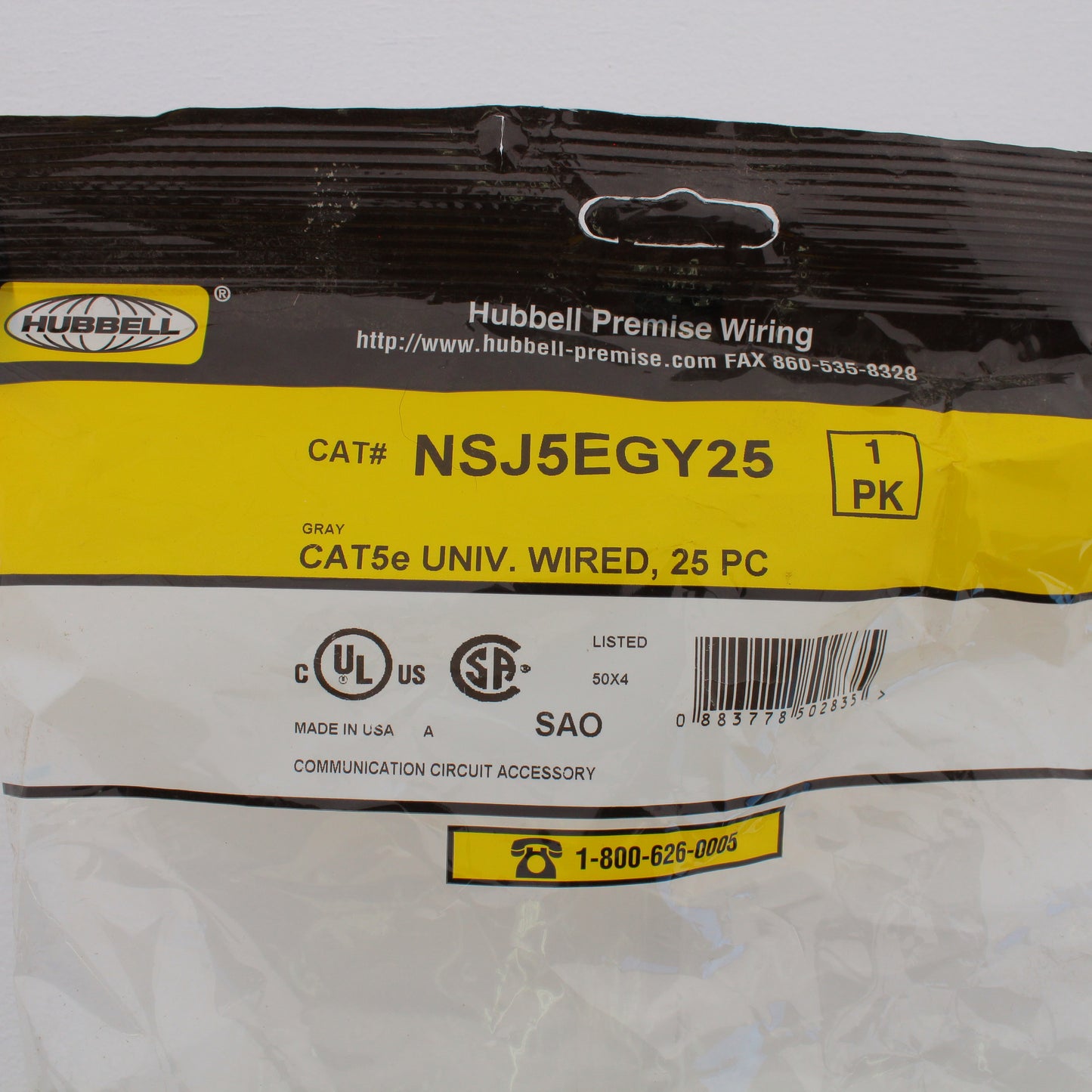 Hubbell NSJ5EGY25 Gray Universal A/B Cat5e Voice Data Jack 8-Position 25pcs