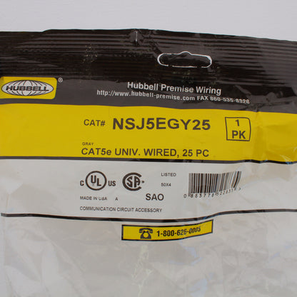 Hubbell NSJ5EGY25 Gray Universal A/B Cat5e Voice Data Jack 8-Position 25pcs