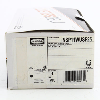 25-Pack of Hubbell NSP11WUSF25 White USF 1-Gang 1-Port Data Recessed Wallplate