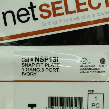 Hubbell NSP13I Ivory 1-Gang 3-Port Flame-Retardant ABS Standard Wallplate Cover