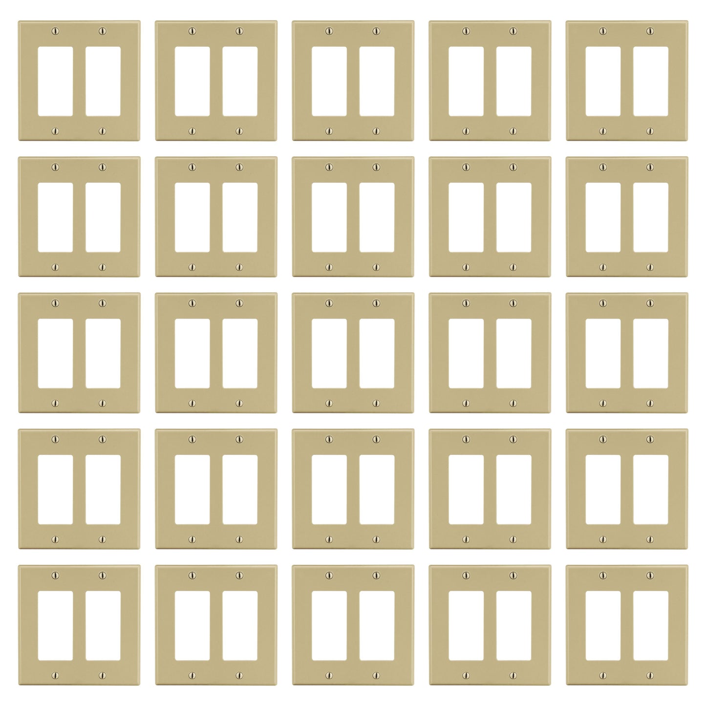 25pk Hubbell Ivory 2Gang Decorator GFCI Rocker Wallplate Unbreakable Cover P262I