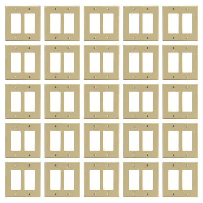 25pk Hubbell Ivory 2Gang Decorator GFCI Rocker Wallplate Unbreakable Cover P262I
