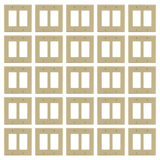 25pk Hubbell Ivory 2Gang Decorator GFCI Rocker Wallplate Unbreakable Cover P262I