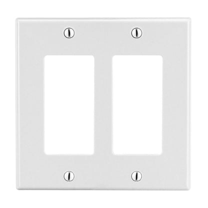 Hubbell P26W Double Gang Wall Plate White For Dual Rocker Switches Standard Size