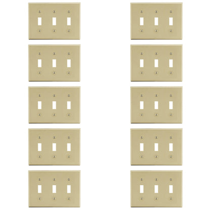 10-Pack Hubbell Ivory Unbreakable 3-Gang Switch Covers Wallplate Switchplate P3I