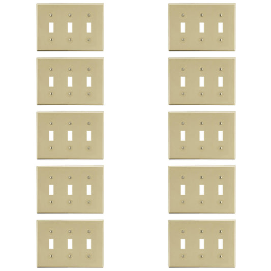 10-Pack Hubbell Ivory Unbreakable 3-Gang Switch Covers Wallplate Switchplate P3I