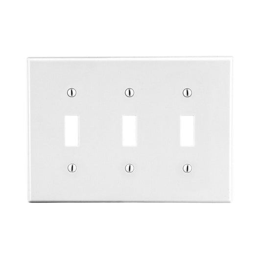 Hubbell White Unbreakable 3-Gang Toggle Switch Cover Wallplate Switchplate P3W