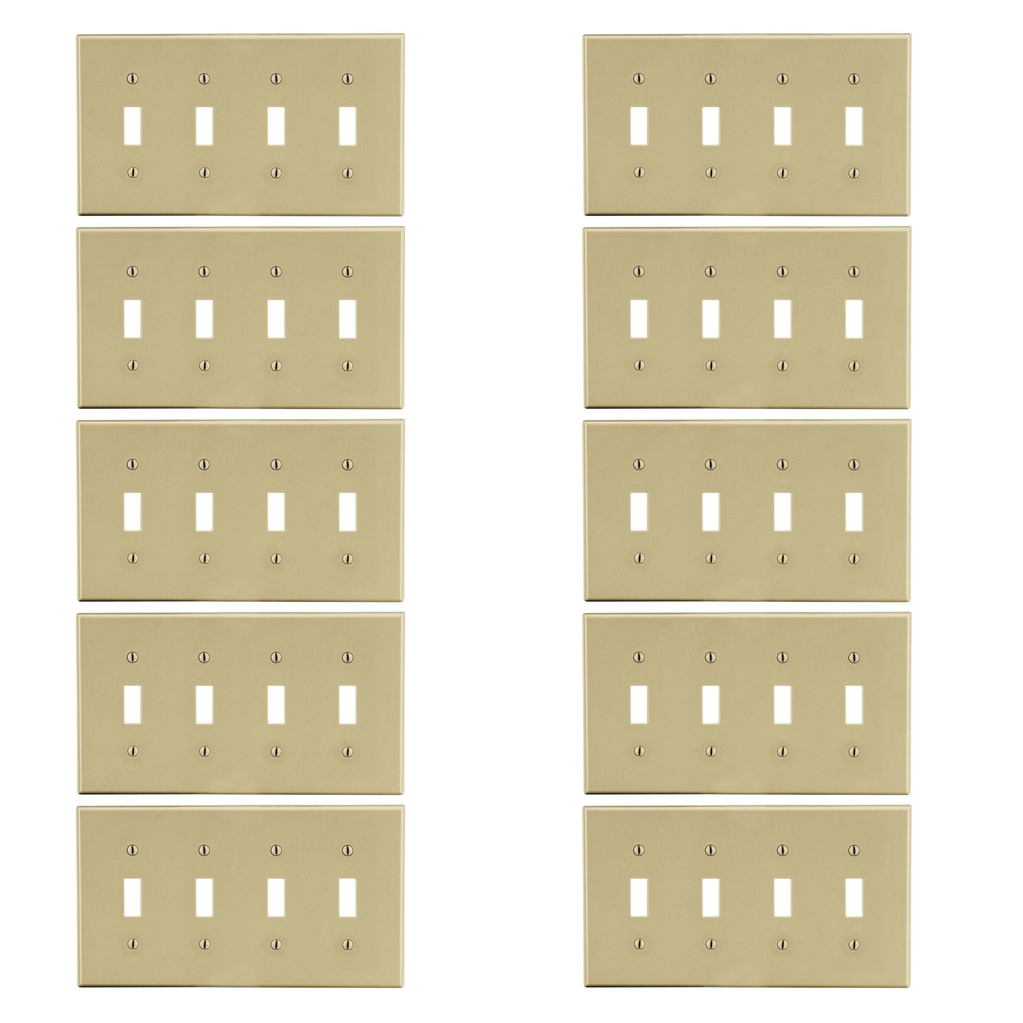 10-Pack Hubbell Ivory Unbreakable 4-Gang Switch Covers Wallplate Switchplate P4I