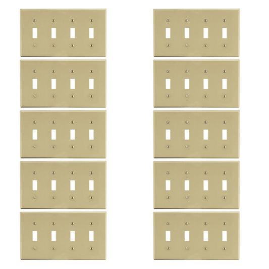 10-Pack Hubbell Ivory Unbreakable 4-Gang Switch Covers Wallplate Switchplate P4I