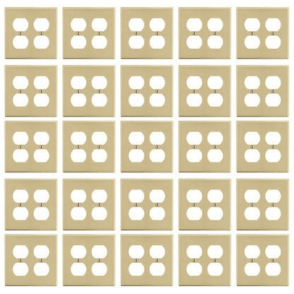 25pk Hubbell Ivory 2G Receptacle Wallplate Unbreakable Duplex Outlet Covers P82I
