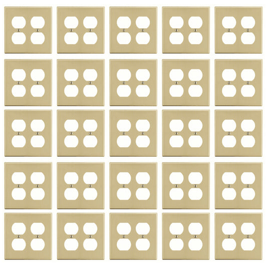 25pk Hubbell Ivory 2G Receptacle Wallplate Unbreakable Duplex Outlet Covers P82I