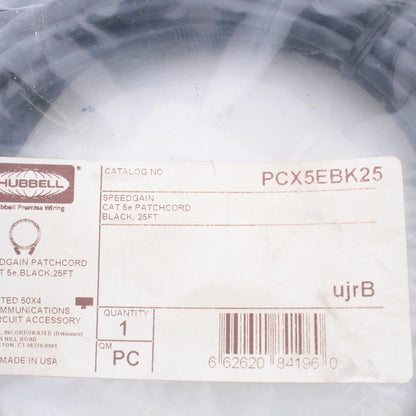 Hubbell PCX5EBK25 Cat5e Black 25ft Ethernet Patch Cord Cable Data Center Network