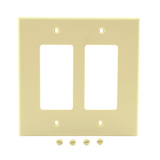 Hubbell PJ262I Ivory 2-Gang Unbreakable Decorator GFCI Switch Mid-Size Cover