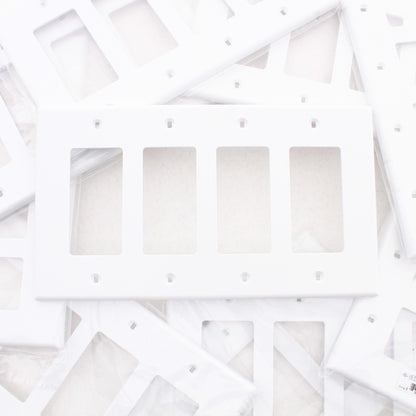 Hubbell PJ264W White 4-Gang Unbreakable Decorator Switch Covers Mid-Size 10pcs
