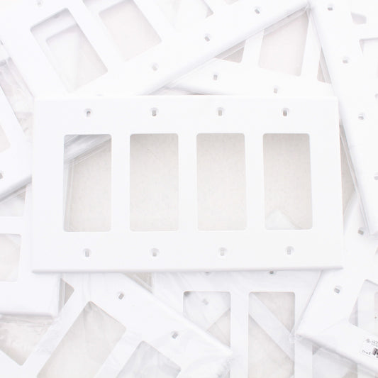 Hubbell PJ264W White 4-Gang Unbreakable Decorator Switch Covers Mid-Size 10pcs