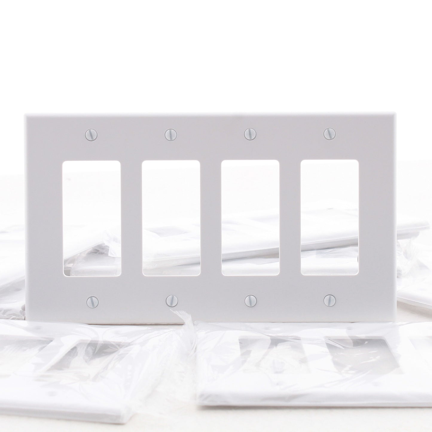 Hubbell PJ264W White 4-Gang Unbreakable Decorator Switch Covers Mid-Size 10pcs