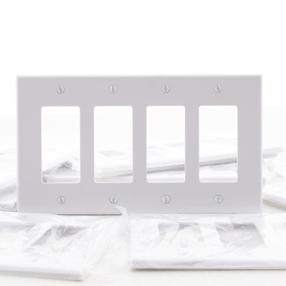 Hubbell PJ264W White 4-Gang Unbreakable Decorator Switch Covers Mid-Size 10pcs