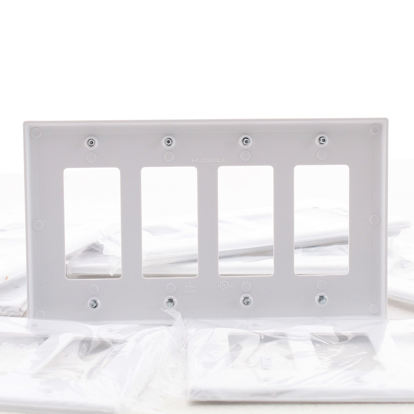 Hubbell PJ264W White 4-Gang Unbreakable Decorator Switch Covers Mid-Size 10pcs
