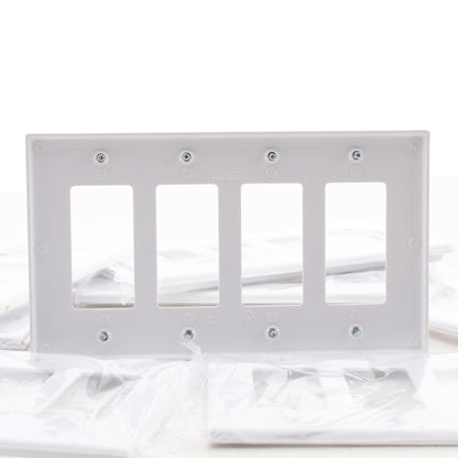 Hubbell PJ264W White 4-Gang Unbreakable Decorator Switch Covers Mid-Size 10pcs