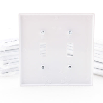 Hubbell PJ2W White 2-Gang Mid-Size Toggle Switch Cover Nylon Wallplates 25pcs