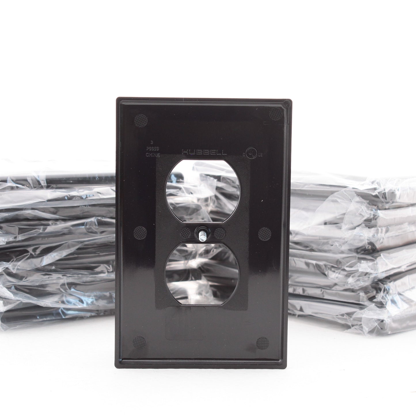Hubbell PJ8BK Black Unbreakable Duplex Receptacle Mid-Size Outlet Covers 25pcs