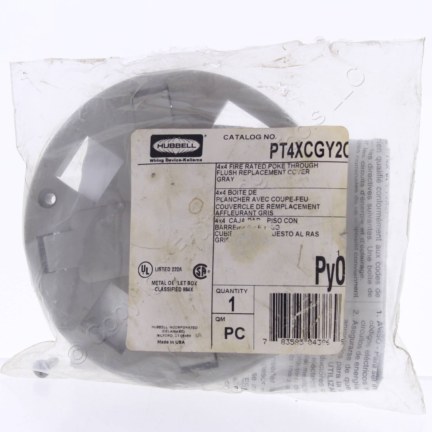 Hubbell Poke-Through Replacement Sub Cover 4x4 4 Receptacle 4 Keystone PT4XCGY2C