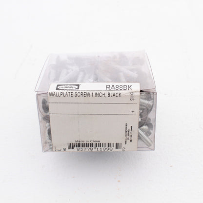 100 Hubbell Black 1" Wallplate Cover Screws 6-32 Oval Head Straight Slot RA88BK