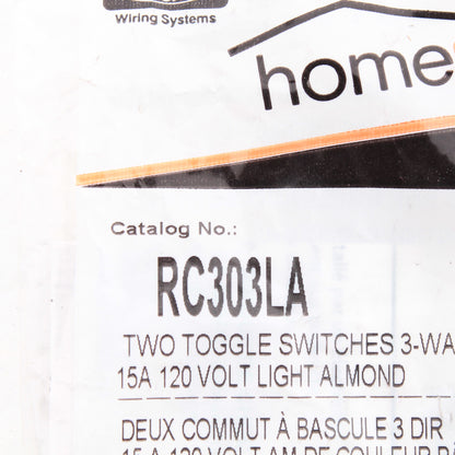 Hubbell RC303AL Almond Dual Three?Way Toggle Switch Control Combination 15A 120V