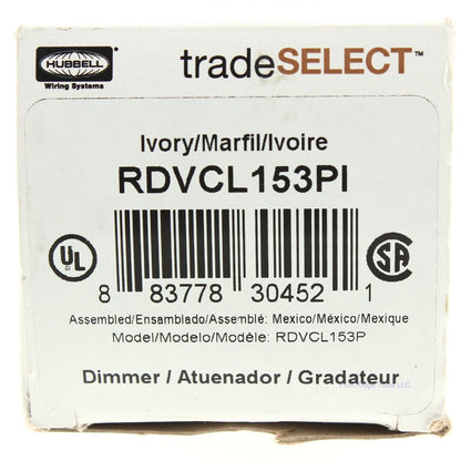 Hubbell RDVCL153PI Ivory CFL/LED Decorator Rocker Light Dimmer Switch 3-Way 150W