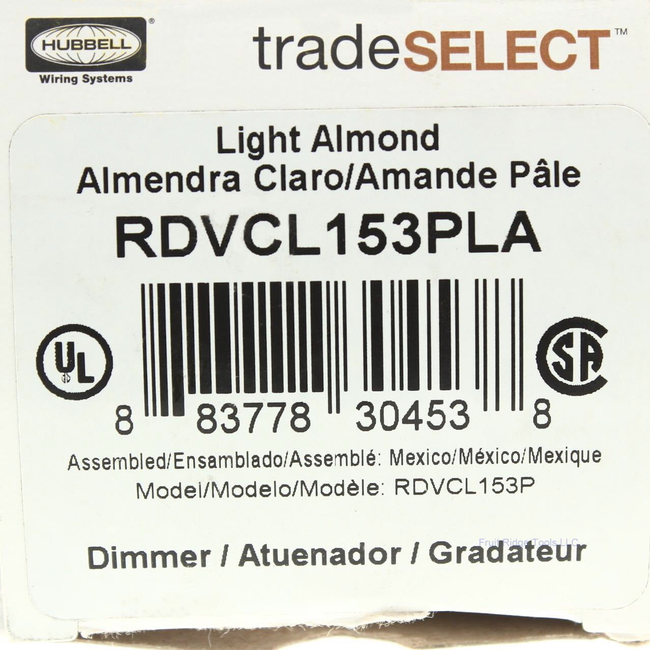 Hubbell RDVCL153PLA Lt Almond CFL/LED Decorator Rocker Light Dimmer Switch 3-Way