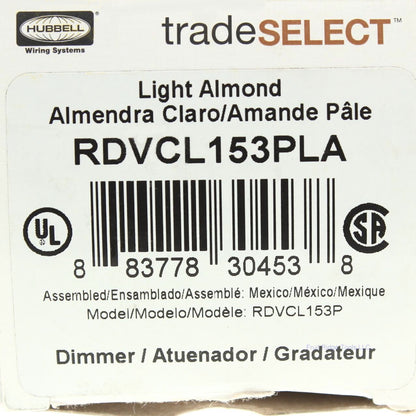 Hubbell RDVCL153PLA Lt Almond CFL/LED Decorator Rocker Light Dimmer Switch 3-Way