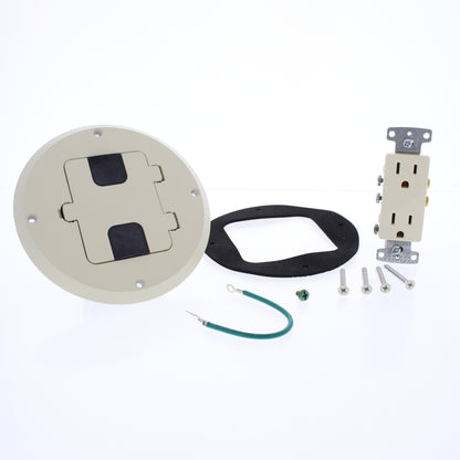 Hubbell RF506AL Almond Flange & Hinged Cover for Floor Box 15A 125V Receptacle