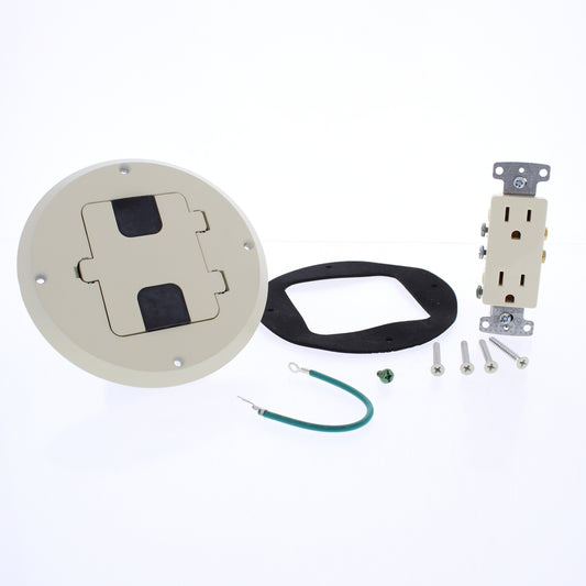 Hubbell RF506AL Almond Flange & Hinged Cover for Floor Box 15A 125V Receptacle