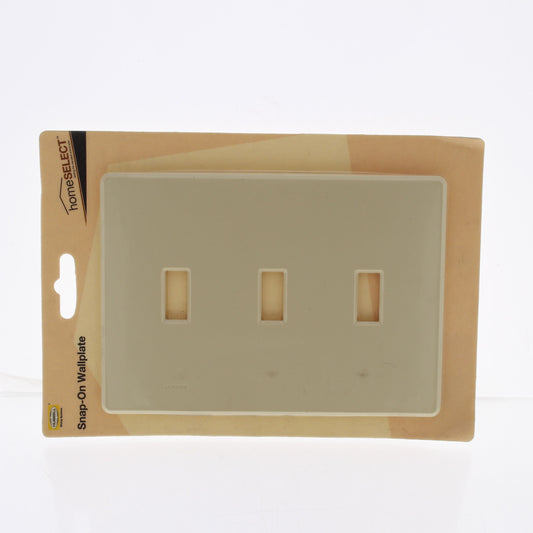 Hubbell RFW3I Ivory 3-Gang Toggle Switch Screwless Unbreakable Wallplate Cover