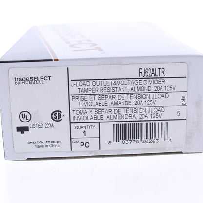 Hubbell Almond JLOAD Multimedia Outlet 2-Port 20A Tamper Resistant RJ62ALTR