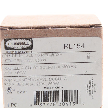 Hubbell RL154 Mogul-to-Medium Base Lampholder Porcelain Socket Reducer 600W 250V