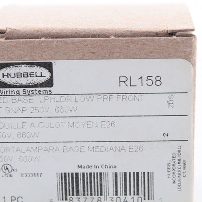 Hubbell RL158 White Porcelain Metal-Base Low-Profile Lamp Holder 660W 250V E26