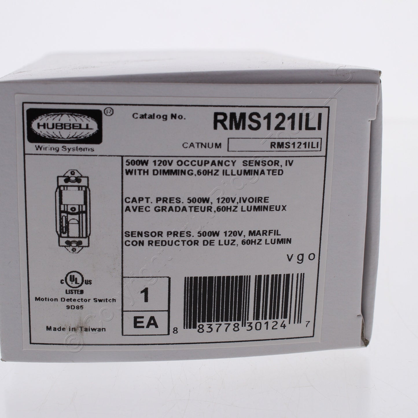 Hubbell 500W 120V Motion Detector Switch w/ Dimming, 60HZ Illuminated